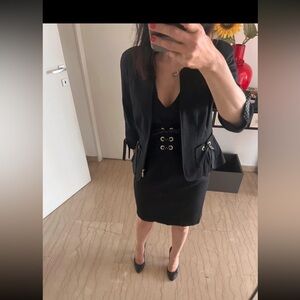 Luisa Spagnoli navy blue and gold formal dress with blazer